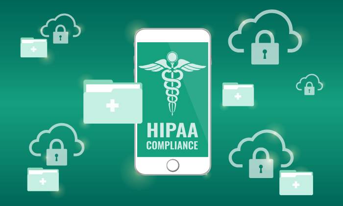 A vector image of Cyber security HIPAA Compliance in mobile phone.