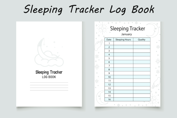 Record your sleep patterns by noting bedtime, wake-up time, and hours slept in a sleep tracker log.