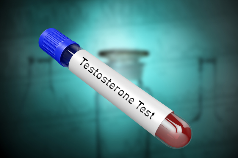 A close-up of a testosterone test tube, representing age-related hormonal changes and health impacts in men.